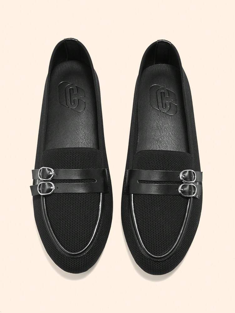 CUCCOO BASICS 女性用ラウンドトゥ ニットローファー、ブラック、通勤、デート、集まり、ショッピング、仕事に快適