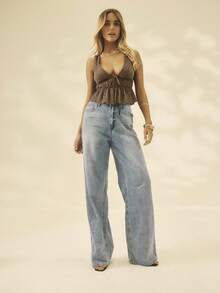 Aralina 冬季波点蕾丝细节褶皱前襟可爱外出上衣 - 咖啡棕 - 查看 4