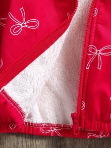 1 Áo khoác có mũ lót giữ nhiệt trang trí nơ đa năng thời trang thu đông cho bé gái, Áo khoác cho bé gái, Thích hợp mặc mùa thu đông, Mặc hàng ngày, Hàng mới về - Đỏ - Xem 5