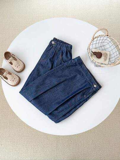 LMoss Kids Tween Girls Fashion Casual Y2k Vintage Cool Street Returns To School College Adjustable Cuffs And Leg Width And Loops Dark Blue Loose Denim Jeans For Tween Girl Clothes Tween Girls Costume Dailywear And Tween Girl Winter And Fall Rave Outfits Festival And Outfits Streetwear Clothes