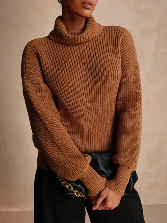 Vesra 女式纯色简约高领长袖套头毛衣，日常穿着