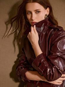 MOTF PREMIUM WOMEN'S PU LEATHER BELTED JACKET - Burgundy - View 6