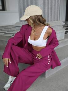 Aveloria Modichic 2pcs Women's Mid-Length Waist Fitted Blazer And Flare Leg Pants Suit 