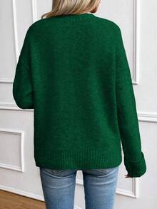 EMERY ROSE Damen Grüner Rundhalspullover aus Wollmischung mit umgedrehtem Bündchen - Grün - Übersicht 2