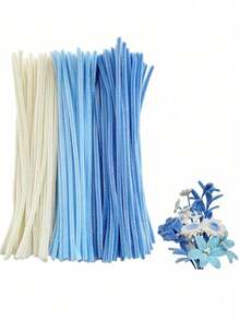 Blue And White Pipe Cleaner Flower Set, Upgraded DIY Craft Set, Suitable For Mother's Day, Graduation Ceremony, Valentine's Day And Holiday Gifts, Craft Wool Core Set, Blue And White Pipe Cleaner Flower Set