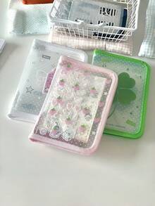 Joivida 1PC Cute Strawberry Angel Wings Design Clear Zipper Pouch Waterproof Durable Fabric Storage Bag For Postcards Diary Small Items Home Office Organization Budget Planner