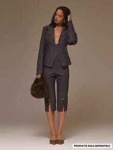 MUSERA Woven Split Hem Trim Detail Capri Cool Girl Streetstyle Cute Fall Autumn Winter Spring - Dark Grey - View 1