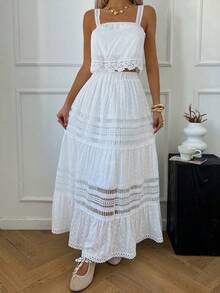 DAZY Conjunto informal de dos piezas de top de tirantes y falda para el estilo de vacaciones de verano de las mujeres - Blanco - Ver 3