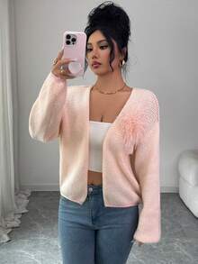 SHEIN Elenzya Women's Luxury Feather Decor Fashion Party Cardigan Sweater, Autumn/Winter