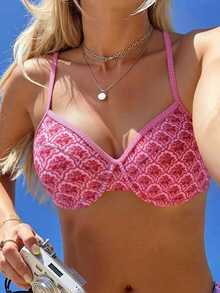 Swim Lushoire 新款碎花钢圈性感细肩带女式比基尼上衣，泳装 - 粉色 - 查看 3