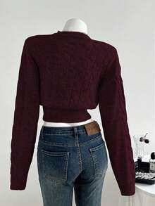 Elamini Women's V-Neck Oblique Placket Belted Slim Fit Long Sleeve Casual Fashionable Knit Sweater, Autumn/Winter - Red Violet - View 2