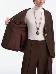 SHEIN Stylify Bộ đồ 2 mảnh dành cho nữ, vải xương cá, cổ ve áo, nút kim loại phía trước, tay áo raglan, gấu chữ A bó eo, khóa kéo ẩn bên hông, quần ống rộng xếp ly, trang phục công sở phong cách Pháp cổ điển thanh lịch, trang phục dạo phố, thu/đông - Màu nâu Sô-cô-la - Xem 5