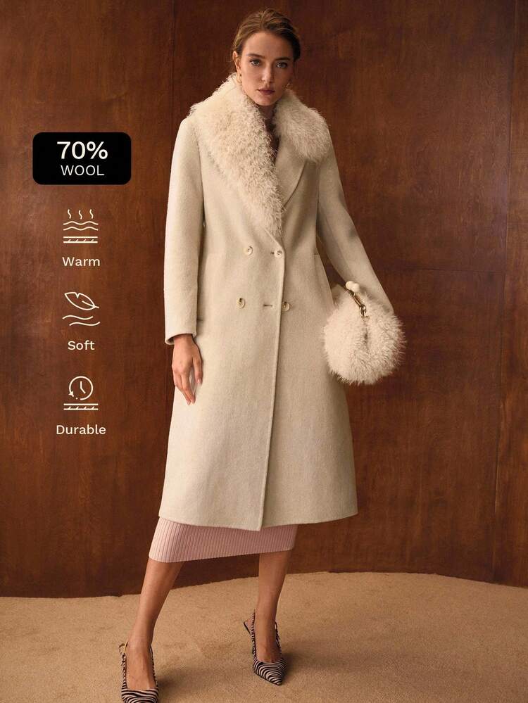 WOOL CONTRAST FAUX DOUBLE BREASTED OVERCOAT