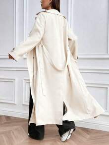 Chiquease 女士时尚休闲双排扣长款风衣 - 米色 - 查看 2