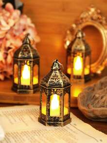 1/4个复古LED灯笼，适用于婚礼装饰，灯笼内含闪烁蜡烛，电池供电，适合婚礼、节日、悬挂式小灯、圣诞派对装饰、感恩节装饰、秋季装饰、丰收节装饰、房间装饰、卧室装饰、圣诞树装饰灯笼 - 銅色 - 查看 10