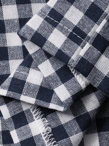 DAZY Women's Plaid Print Patchwork Pocket Ruffle Trim Long Sleeve Top And Pants Pajama Set, Spring/Autumn, Winter Clothes - Blue and White - View 7