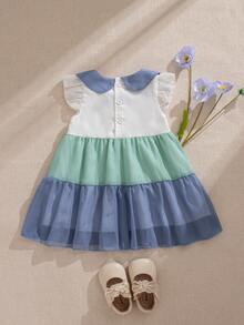 SHEIN Souflis 1pc Baby Girl Casual Ombre Color Block Hooded Dress, Suitable For Outings, Lounging, And Parties - Multicolor - View 2