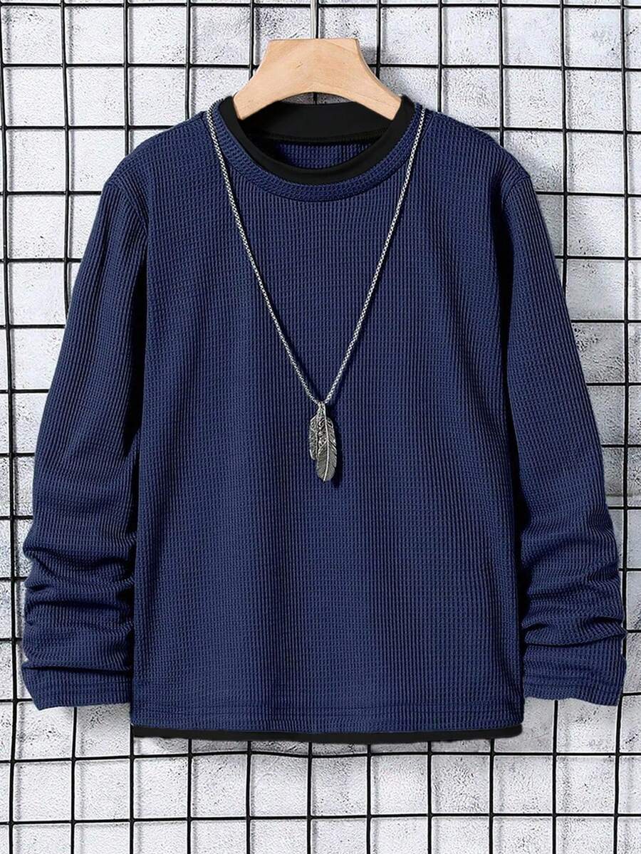 SHEIN Casuvi Kids Tween Boy Casual Waffle Fabric 2 In 1 T-Shirt, Suitable For Spring And Autumn Daily Commute