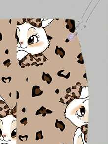 SHEIN 秋冬季少女休闲时尚创意个性清新可爱格子豹纹兔子豹纹蝴蝶结装饰字母图案印花宽松圆领卫衣和打底裤两件套，舒适温暖的秋冬款式 - 彩色 - 查看 4