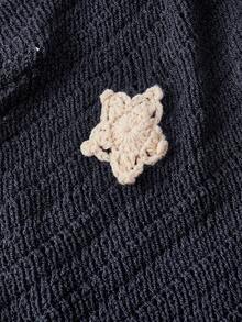 ROMWE Hippie Áo len cardigan tay dài họa tiết sao chiêm tinh cổ điển cỡ lớn, thu/đông - Màu xanh lam - Xem 3