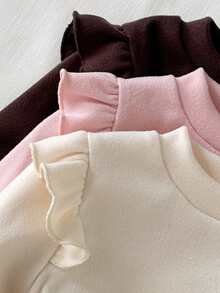 SHEIN Bộ 3 áo dài tay cổ tròn thêu hình trái tim hai mặt bằng vải nỉ mềm mại, thoải mái cho bé gái, thích hợp mặc thường ngày, ở nhà, chơi ngoài trời vào mùa thu/đông, đa năng. - Nhiều màu - Xem 3