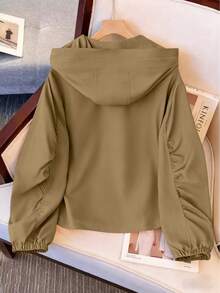 GlowEve CURVE Áo khoác ngắn thể thao thường ngày màu trơn cỡ lớn dành cho nữ, chống nước, hàng mới về mùa thu 2025, thích hợp cho hoạt động ngoài trời và thể thao - Màu Khaki - Xem 2