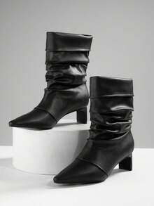 SHUZIA Bottes mi-mollet glamour et sexy à bout pointu et talon kitten pour femmes - Noir - Voir 1