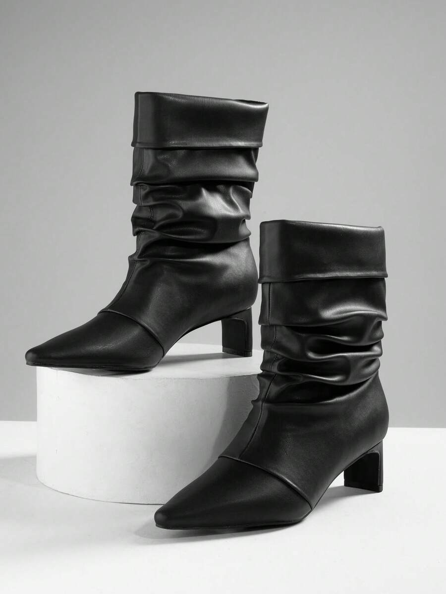SHUZIA Bottes mi-mollet glamour et sexy à bout pointu et talon kitten pour femmes - Noir - Voir 1