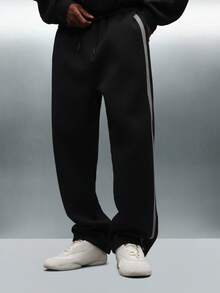 PLAYBOY X SUMWON Drop Crotch Sweatpants With Side Stripe Detail And Elastic Waistband For Casual Comfort - Black - View 3