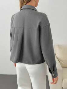 EURMUSE Solid Color, Gold Button Details, Coat - Light Grey - View 2