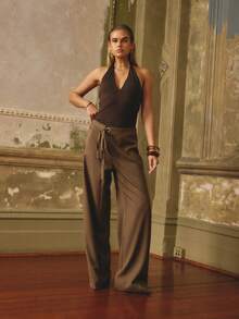 Aralina Women's Elegant Low Waist Eyelet Straight Leg Pants Perfect For Christmas Party New Years And Thanksgiving - Army Green - View 11