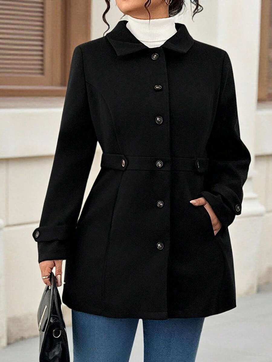 SHEIN Tall CURVE Plus Size Women Tall Fitted Overcoat, Single-Breasted