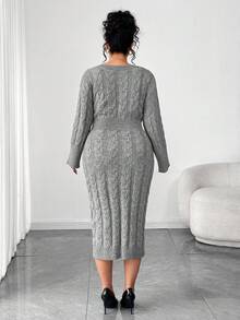 Elenzga Women's Autumn/Winter New One-Piece Crew Neck Fitted Mid-Length Elegant Lady Daily Versatile Fashion Knit Long Sleeve Sweater Dress - Grey - View 2