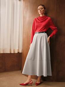 MOTF PREMIUM 女士PU纹理A字半身裙，简约设计 - 灰色 - 查看 6