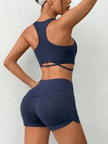 SHEIN Sovereign Charm 女士运动跑步健身瑜伽运动服 - 藏蓝色 - 查看 2