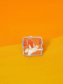 LOONEY TUNES X SHEIN 1pc Orange Square Angry Daffy Duck Brooch - Orange - View 1