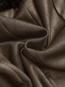 ROMWE Grunge Punk Spring Luxury Y2K Retro Sexy Faux Fur & Suede Patchwork Mid-Length Jacket For Women - Brown - View 4