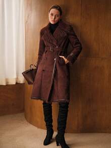 MOTF PREMIUM DOUBLE BREASTED FAUX FUR COAT - Brown - View 2