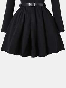 Women's Casual Off Shoulder Solid Color Dress, Suitable For Work And Everyday Wear - Black - View 4