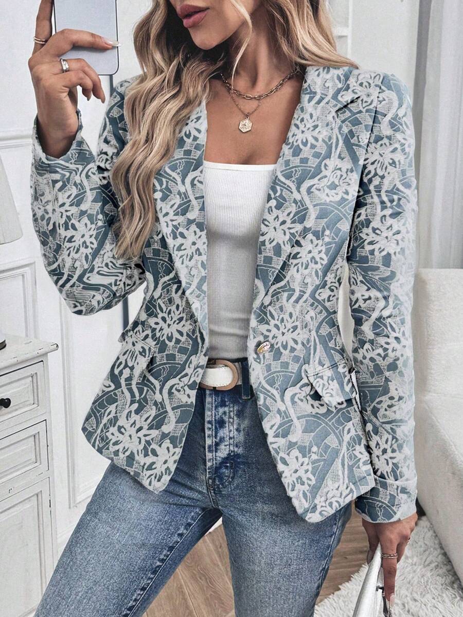 EMERY ROSE 女士秋季优雅提花腰部修身西装外套