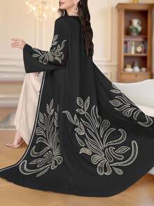 SHEIN Najma Women's White Line Floral Digital Print Fashion Long Sleeve Casual Arabic Abaya, Spring/Autumn - Multicolor - View 4