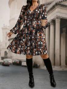 EMERY ROSE Plus Size Women's Fashion Casual V-Neck Printed Dress - Multicolor - View 5