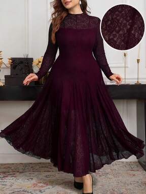 Modelyn Robe élégante et romantique à manches longues en dentelle, coupe ajustée, style minimaliste, grande taille