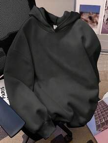 SHEIN Leap Crew Áo nỉ rộng rãi in chữ New York, kiểu dáng giản dị và tối giản dành cho nữ sinh tuổi teen, dày dặn và ấm áp cho mùa thu/đông, nữ sinh, nữ sinh trở lại trường, áo nỉ in hình màu xám, mùa thu - Màu xám đen - Xem 2