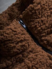 PAVTROS Plus Size Men's Casual Solid Color Fuzzy Jacket, Autumn/Winter,Men's Streetwear,Baggy.Brand,I Love My Boyfriend,Graphic,Plus Size Men,Fuzzy Warm Zip-Up Jacket - Brown - View 7