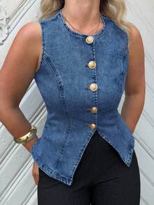 Jeta Ari 女式无袖牛仔上衣、休闲弹力紧身衣、夏季上衣、女式背心、90 年代服装、女式商务休闲装、女式外出上衣、女式春季服装、可爱上衣、女式音乐会服装、女式夏季服装、女式巡航服装、狂欢节服装、乡村音乐会服装、狂欢服装、牛仔上衣、女式复古上衣 - 中等水洗藍 - 查看 3