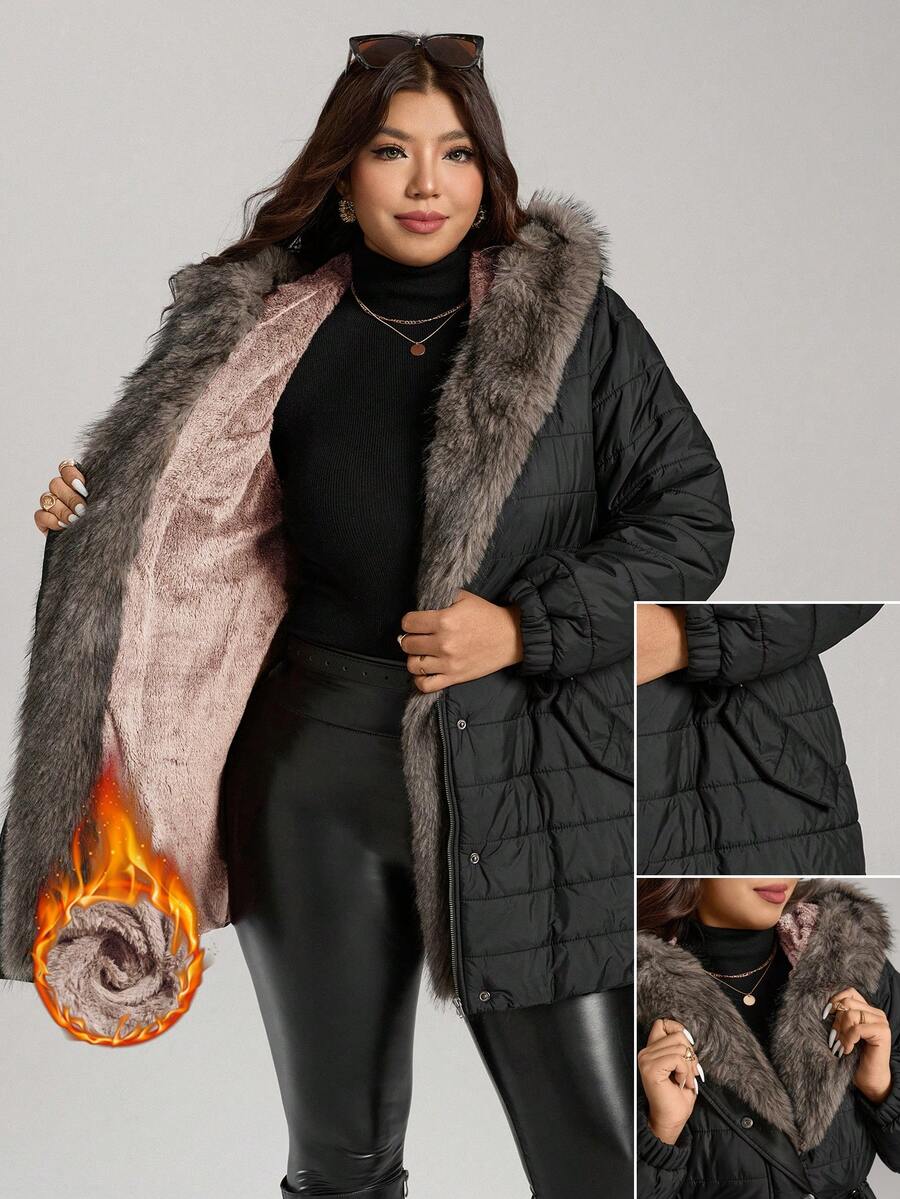 Comfylo 毛绒休闲大码夹克 - 黑色 - 查看 1