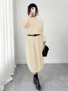 SHEIN Tall CURVE فستان كنزة صوفية بياقة عالية وأكمام راجلان للمقاسات الكبيرة