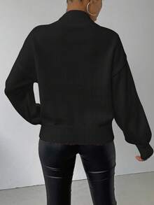SHEIN LUNE 女士休闲 3D 图案毛衣，秋冬 - 黑色 - 查看 2