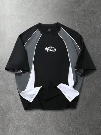 Street Life Herren Geometrisches Muster Rundhals Kurzarm Patchwork Sport T-Shirt